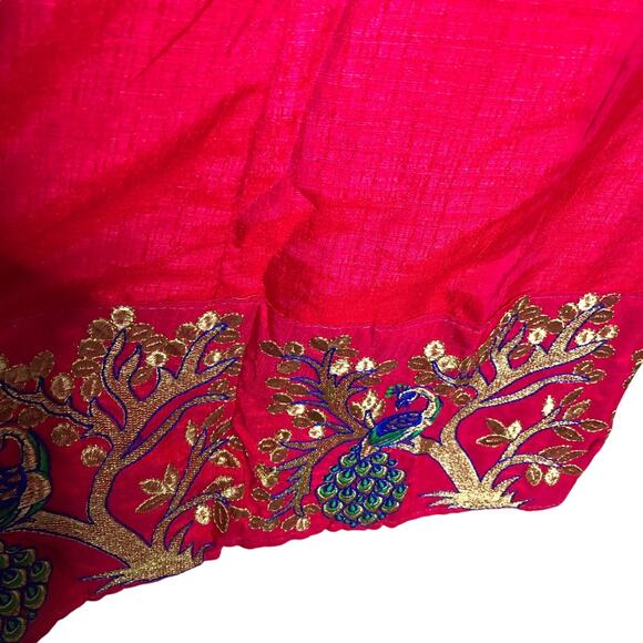 Bollywood Boho Maxi Lehenga Skirt Fuchsia Pink Gold Embroidered Peacocks - Picture 8 of 10
